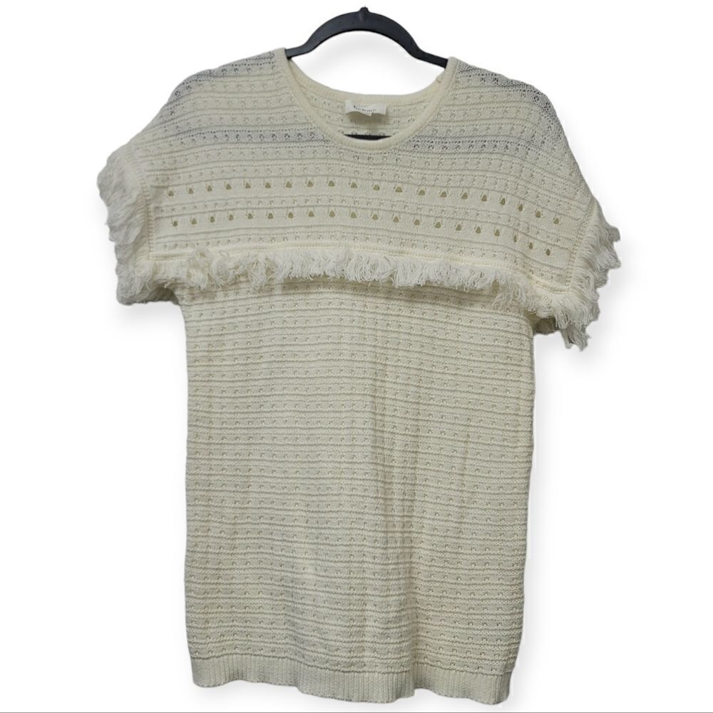 Bohme short sleeve fringe sweater top, small